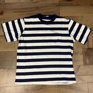 Vintage Lands End Men’s Size XL Striped Pocket T Shirt Short Sleeve Navy & White